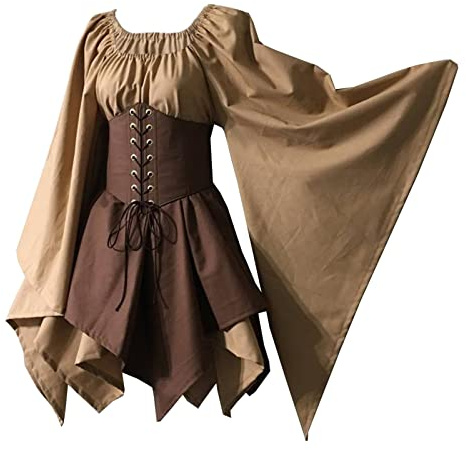 Bichingda Robe irlandaise traditionnelle pour femme, costume médiéval, Renaissance, avec corset et manches évasées, robe courte victorienne pour Halloween