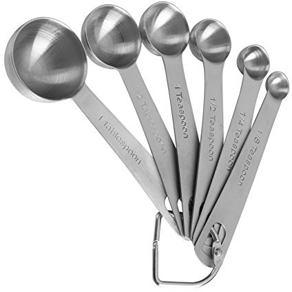 Messlöffel, Messlöffel aus Edelstahl, 6er-Set für trockene und flüssige Zutaten (1/8 Teelöffel, 1/4 Teelöffel, 1/2 Teelöffel, 1 Teelöffel, 1/2 Esslöffel und 1 Esslöffel)