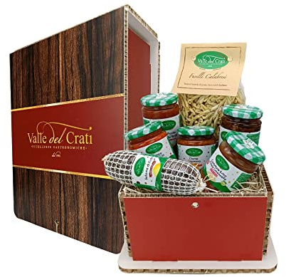 Valle del Crati Cesto di Pasqua con 7 Prodotti | Box Regalo di Pasqua con Pasta, Nduja, Creme, Dolci ed altro | Cestino Regalo di Pasqua