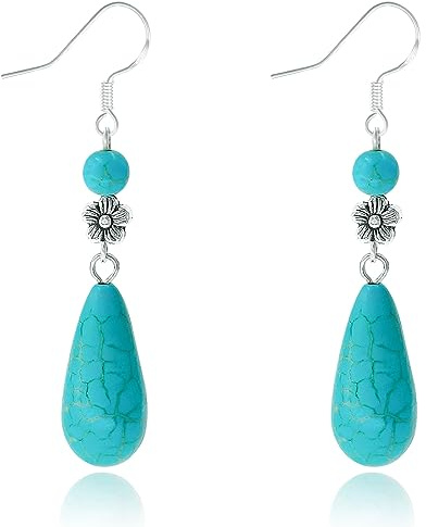 GLLBTPT Turquoise Dangle Earrings 925 Sterling Silver for Women Drop Earrings Boho Western Costume Jewelry for Women