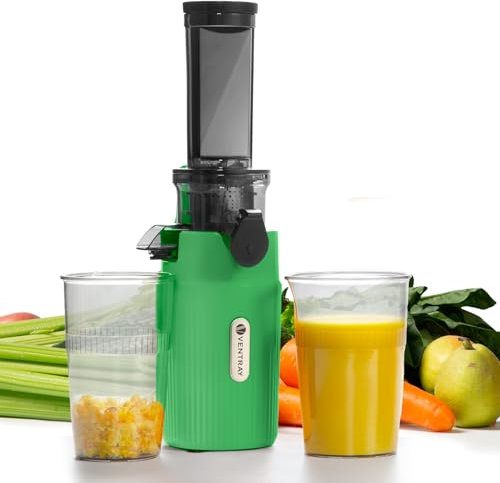 Ventray Ginnie Estrattore Frutta e Verdura - Slow Juicer 60 Giri/Min- Estrattore di Succo con Funzione di Masticazione Inversa, Facile da Pulire, Senza BPA, Cold Press, Spremiagrumi Elettrico, Verde