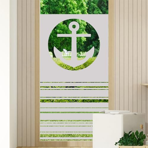 GRAZDesign Milchglas Folie Sichtschutz Motiv Anker mit Streifen - für Glastür oder Duschwände Fensterfolie / 80x100 cm Breite x Höhe