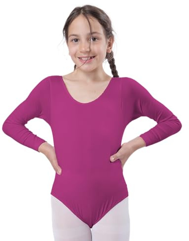 Carnavalife Maillot Ballet Niña de Manga Larga y Cuello Redondo, Body Danza para Bailarina Gimnasia, Plateado, Talla Única