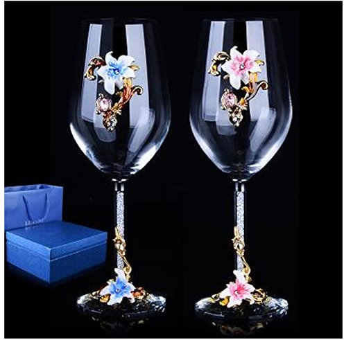 Copas De Vino Personalizadas 1 par de Vidrio de Cristal de Esmalte Creativo de Alto Grado Copa de Vino Tinto con Diamante/Regalo de Boda Copa de Cristal de Cristal Copas De Vino (