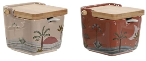Home ESPRIT Azucarero Beige Rosa Terracota Lila Bambú Dolomita 7,5 x 7,5 x 7,5 cm (2 Unidades)