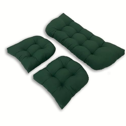RUYICZB 3-Teiliges Set Aus Wasserdichten Korbstuhlkissen Für Außen- Und Innenterrassenstühle, Zweiersofa-Kissensets Und 1 Zweiersofa-Bankkissen 43X20 & 2 U-Förmige Stuhlkissen 19X19,Grün