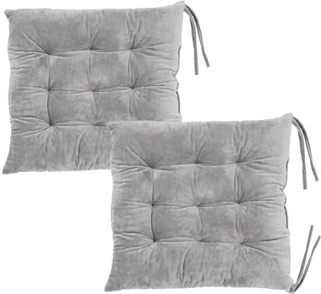 MissSoul 2 Pack Square Seat Cushion Chair Pads for Kitchen Dining Chairs, Soft Comfort Velvet Chair Mat Pillow Cushions with Ties for Office Desk Living Room Tatami 15.5, Gray