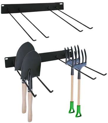 AolKee Portautensili da giardino, in metallo, confezione da 2 pezzi da 2 ganci doppi per attrezzi da giardino, per attrezzi da giardino, pala rastrello, scopa, 25 kg