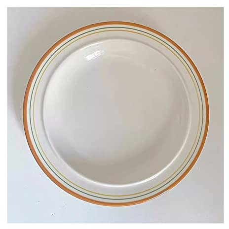 GRFIT Dinner Plate Simple Meal Plate Line Pattern Plate Breakfast Plate Dessert Plate Salad Plate Deep Plate Flat Plate Soup Plate White Plate Plate (Color : Orange, Size : B)