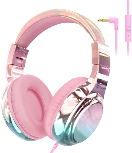 JYPS Casque Audio Enfant, Filaire Réglable/Pliable, Ecouteurs Enfant Audio avec Micro, 3.5mm Jack, 85/94dB Volume Limité, Headphones Musique pour Fille 2 Ans/iPad/Tablet/PC