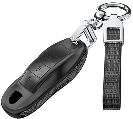 ontto 3 buttons Car Key fob Cover compatible with Porsche Cayenne Macan 911 Boxster Cayman Panamera keyless entry Smart Key holder case Shell keyring keychain full protection accessories Black B