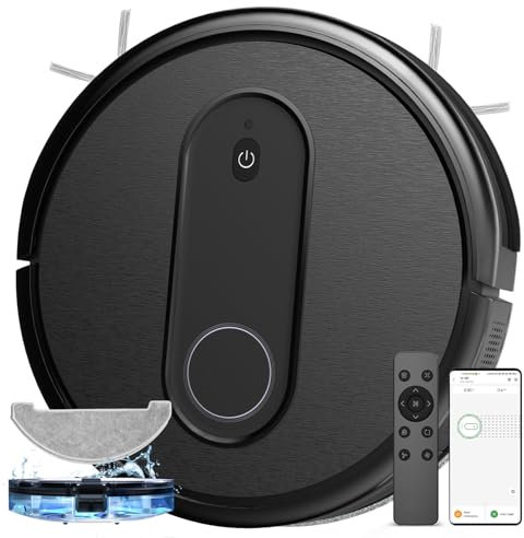 Aspirateur Robot 3000Pa, Robot Aspirateur Laveur 2 en 1, Robot Aspirateur aspiration puissante 120min d'Autonomie, Ultra-Mince Silencieux, Connecté par Alexa/APP/IFTTT,Idéal pourTapis Sols Durs