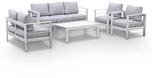 LANOX Gartenmöbel Set Aluminium für 6-7 Personen, Wetterfest Loungeset Gartenlounge Set Sitzgruppe für Garten Terrasse Balkon, Weiß