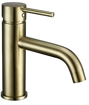 CUNTO Waschtischarmaturen Badarmatur Rund Matt Schwarz Weiß Gebürstetes Kupfer und Waschtischmischer Wasserhahn Bad Kleiner Waschbeckenhahn (Farbe: Gebürstetes Gold) Journey