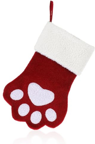 COMNICO Calcetín de Navidad personalizado, diseño de pata de mascota para perros y gatos, bordado personalizado, calcetín de Navidad para colgar, decoración navideña para perros, Color rojo y blanco.,