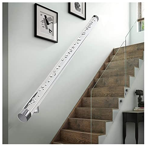 XHSMYXGS Corrimano per Scale Rotonde Contro Il Muro, maniglione Decorativo in Acrilico Trasparente per la Scuola Materna dell'hotel Domestico all'aperto (Silver End Caps 2.8m)