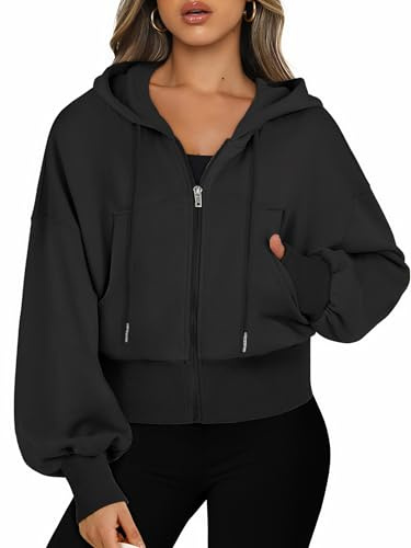 Jhsnjnr Damen Sweatjacke mit Kapuze Langarm Kapuzenpullover Sweatshirt Reißverschluss Sport Kurze Jacke Crop Zipper Hoodie