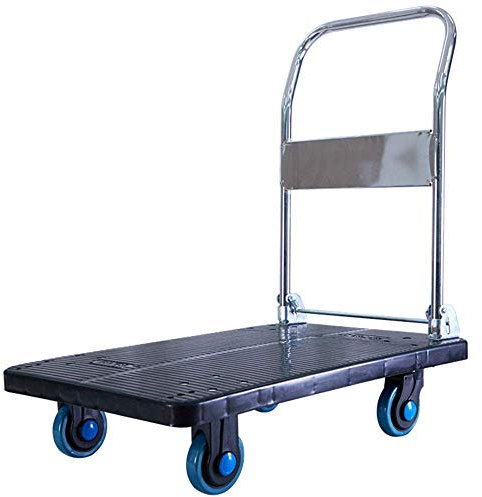 Generisch Faltbarer Handwagen, Pritschenwagen, zusammenklappbarer Plattformwagen, robuster Aluminium-Plattformwagen und Rollwagen, zusammenklappbarer Handwagen für Lager (schwarz, 90 x 60 cm)