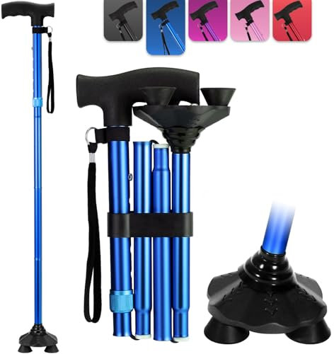 Walking Stick for Women, Folding Adjustable Walking Sticks for 5.2FT-6.1FT Ladies, Free Standing Cane with Pivot Tip, Collapsible Walking Stick for Elderly