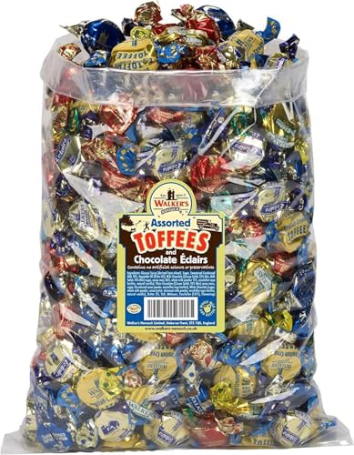 Walkers Nonsuch Milk, Brazil Nut, Liqurice, Eclairs Etc Assorted Toffees and Chocolate Eclairs Bulk Bags For All Occassions (1 Kg)