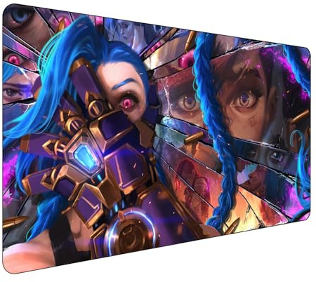 League of Legends Jinx Gaming Mouse Mat, Large Mouse Mat, XXL 900 x 400 mm, Non-Slip Rubber Base Stitched Edges, for PC, Laptop, Large Extended Desk Protection for Home Office
