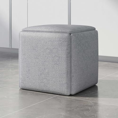 5-in-1 Stapelstuhl mit drehbaren Rollen, stapelbare Hocker für Wohnzimmer, Schlafzimmer, Hellgrau