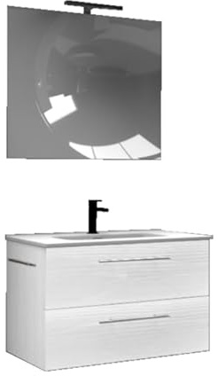 Mama Store ERA 60 Badezimmermöbel zum Aufhängen, 60 cm, Weiß, mit Waschbecken, Spiegel und LED-Lampe, L 62 x T 47 x H 53 cm