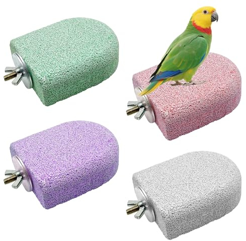 Allazone Perchoirs à Oiseaux, Jouet à Mâcher en pour Perroquet, Pierre de Calcium pour Bec, Accessoire pour Cage, Jouet pour Perruches, Hamsters, Lapins et Chinchillas, 4 PCS Petit