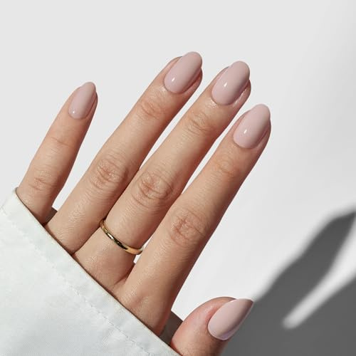 BTArtbox Press On Nails Oval - Nägel Zum Aufkleben Summer Oval Nails Fake Nail with Nail Glue, Fit Perfectly, Reusable Gel X Nail Tips in 16 Sizes, Taro Milkshake