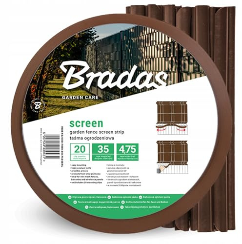 Bradas Sichtschutzstreifen für Doppelstabmattenzaun Braun - 4,75 cm x 35 m - Inklusive 20 Clips - UV-Beständig & Wetterfest - Ideal für Balkon/Zaun - Schutz vor Sonne, Wind & Blicken