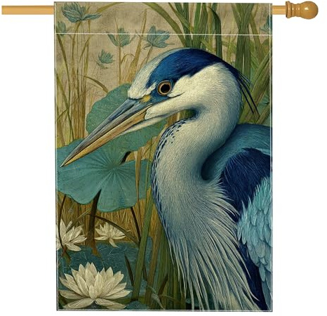 Bandera de jardín de garza azul, pancarta decorativa de lirio de agua para decoración al aire libre de primavera y verano, bandera de césped de doble cara, ideal para el hogar y el jardín, 28 x 40