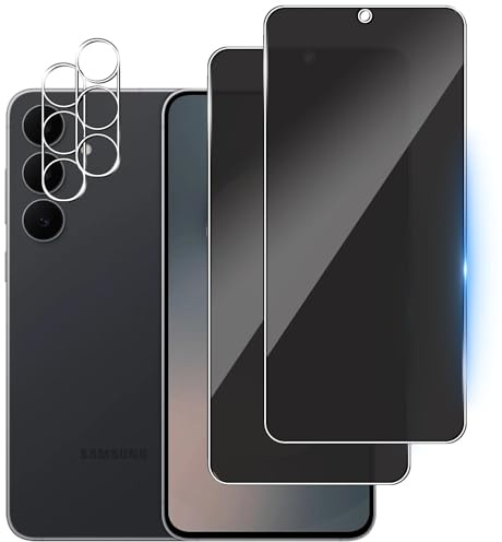 Wookfiss Privacy Schutzfolie für Samsung Galaxy S25 FE für Panzerglas, 2 Stück Sichtschutz Schutzfolie + 2 Stück Kameraschutz, 9H Härte, Anti-Kratz, Anti-Bläschen, Displayschutz | 2 Stück Displayschutzfolie mit 2 Rückseitenschutzfolien, Härtegrad 9H, einfach zu installieren, ultra klar
