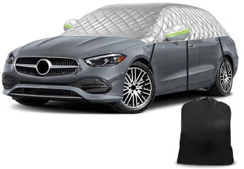 Anti Hail Half Car Cover Compatible with Mercedes-Benz C-Class 2015-2023, Snow Cover 6 Layers Half Garage Thickened Half Cover Waterproof with Windproof Strap Reflective Tape