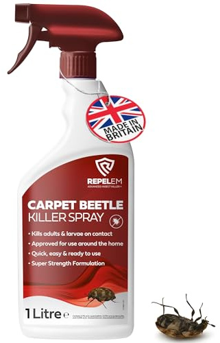 REPELEM Carpet Beetle Killer - Large 1L Instant Action Beetle Spray, Low Toxicity Carpet Treatment, Kills Carpet Bugs at all life stages, Professional Strength Insecticide Carpet Spray