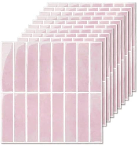 Fliesenaufkleber Klebefliesen Küche, 3D Peel and Stick Tiles Rosa Küchenfliesen Selbstklebende Fliesen Kuche, Klebefliesen Fliesenfolie Küche Bad Rechteckig Wand Dekoration 10 Stück (30.5 x 30.5 cm)