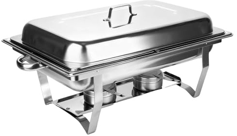 Varmhållningsbehållare mat, chafing dish rostfritt stål buffébehållare buffévärmare måltid matvärmare värmebehållare rechaud för catering buffé och fest (55 × 35,5 × 26 cm (1 styck) (2 kvadrater))