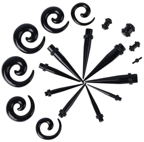 Ciieeo Set da 54 Pezzi per Allungamento Orecchio in Acrilico Nero Design a Chiocciola, Facile da Abbinare, per Matrimonio o Regalo Femminile