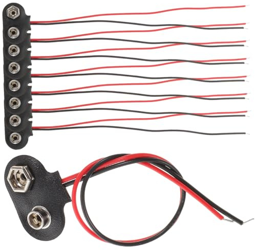 UKCOCO Lot de 50 Connecteurs à Boucle pour Pile 9 Volts Câble Électrique de 6 Cm, Boîtier en Cuir PU et Fer, Clip de Connexion Type T pour Alimentation Électronique et Projets DIY