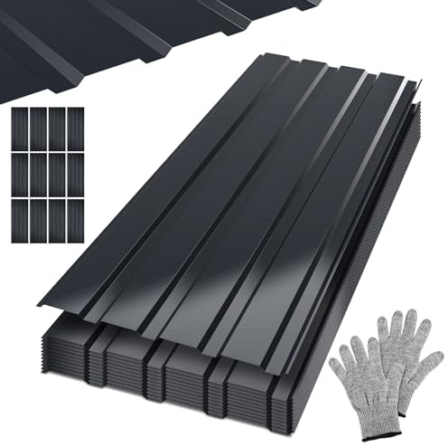 Monucep Trapezblech 12er Set 115×45 cm, verzinkter Stahl 0,25 mm, Anthrazit | Dachblech für Carport, Gartenhaus und Terrasse, rostfreies Profilblech mit ca. 6,2 m² Fläche, inkl. Schnittschutzhandschuhe