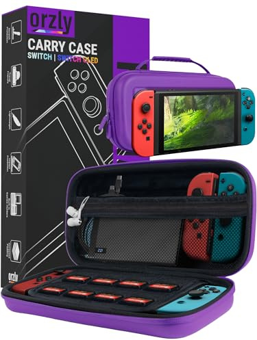 Orzly Tragetasche kompatibel mit Nintendo Switch – Aufbewahrungstasche / - Hartschalen Case/Cover/Hülle/Schutzhülle für die Verwendung mit der Nintendo Switch Konsole & Accesoires in LILA