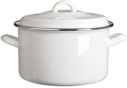 Porter Casserole Dish with Lid, Enamel, Large, 4.7 Litre - White