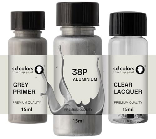 SD COLORS Ausbesserungslack aus Aluminium, 38P, 15 ML, Reparatur-Pinsel, Farbcode 38P Aluminium (Farbe + Grundierung + Lack)