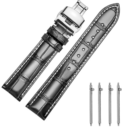 MUENShop Leather Watch Straps Quick Release Polished Deployment Buckle 18mm 19mm 20mm 21mm 22mm 23mm 24mm Black Brown Blue Green Replacement Watch Band for Men Women