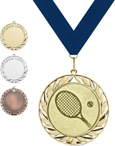 Medaille mit individuellem Wunschtext in Gold, Silber & Bronze Farbe | 50mm Aluminium Emblem und passendem Medaillenband | Für Fußball, Schwimmen, Leichtathletik, Tennis, Kindergeburtstage etc.