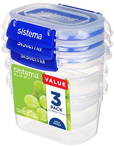 Sistema KLIP IT PLUS Food Storage Containers | 400 ml | 3 Piece Airtight Containers Set | Leak-Proof Seal | Easy Locking Clips | BPA-Free