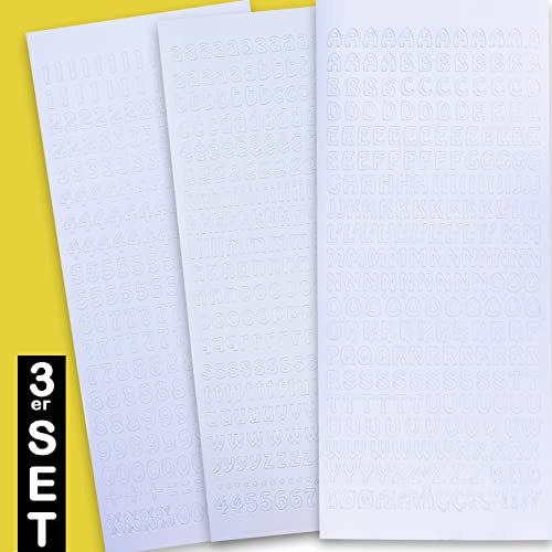 WIKAKERZEN Sticker Buchstaben-Set Groß- und Kleinbuchstaben mit Zahlen zum Beschriften von glatten Flächen wie Kerzen zur Taufe Kommunion oder Hochzeit (Weiß, Schriftart Gerade)