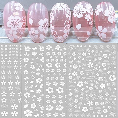 8 Sheets Flower Nail Art Stickers Decals JMEOWIO 3D Self Adhesive Gold White Spring Summer Daisy Cherry Blossom Floral Design Manicure Tips Nail Decoration for Women Girls Kids