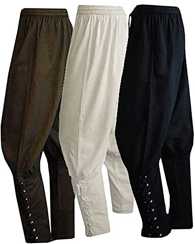 Pantalones de hombre con parte inferior ceñida, para disfraz de pirata, vikingo, medieval, marinero, renacentista, gótico, Gris oscuro, Medium
