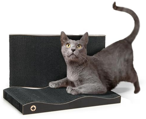 CanadianCat Company | Kratzblock aus Zwei Kratzwellen | 2 in 1 Katzen Kratzpappe | ca. 42 x 23,5 x 7 cm | schwarz
