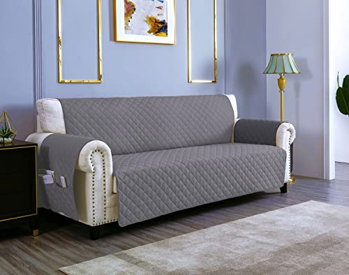 sevi's Sofa überzug 3 Sitzer - Sofabezug Wasserdicht Kratzfest - Couch Überzug Reversibel Fleckenresistent - Sofa Cover für Katzen und Hunden - Grau